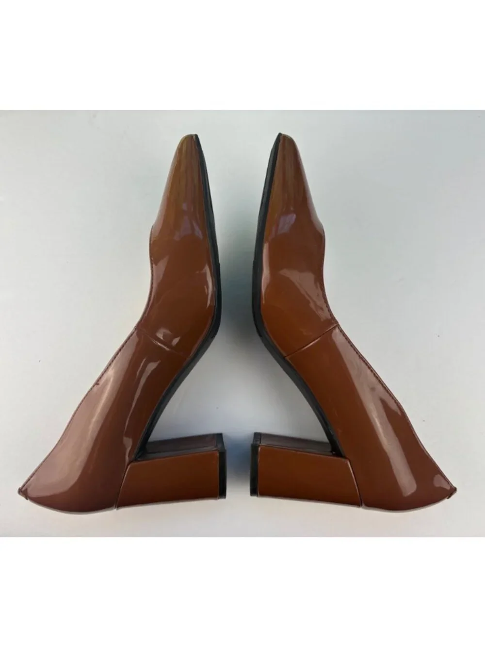 Marc Fisher Caitlin Brown Patent Leather Pointed Toe Block Heel Pumps Size 8 M